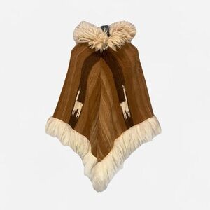 Vintage alpaca wool Cuzco Palace Brown and Cream Poncho